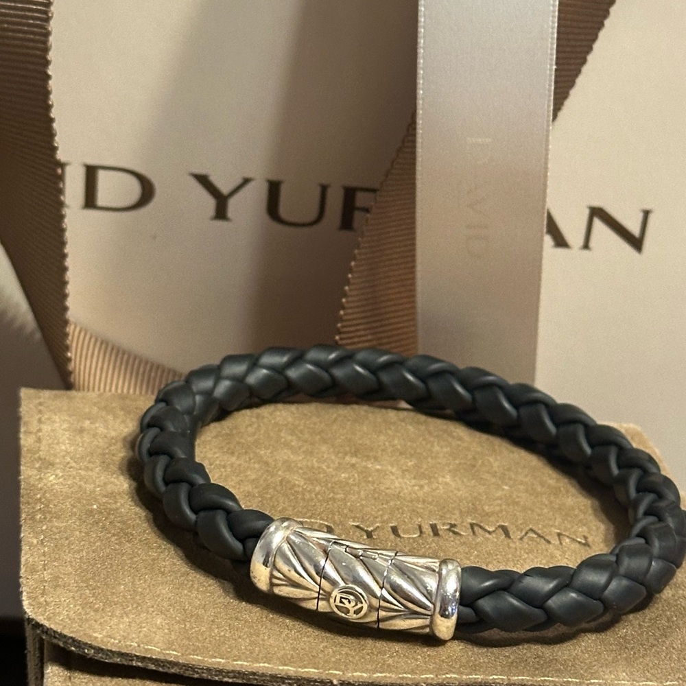 (SOLD) David Yurman Black and Silver Braided Bracelet